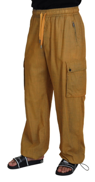 Dolce & Gabbana Brown Linen Drawstring Cargo Pants Dolce & Gabbana Brown Linen Drawstring Cargo Pants