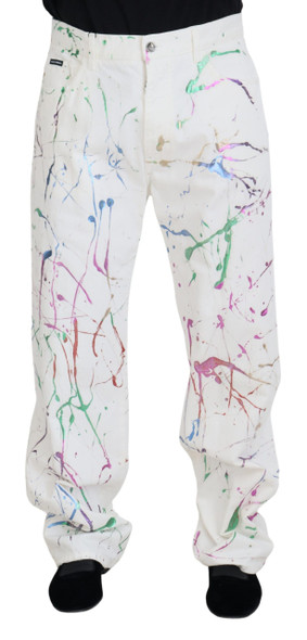 Dolce & Gabbana White Cotton Color Splash Print Denim Pants Dolce & Gabbana White Cotton Color Splash Print Denim Pants