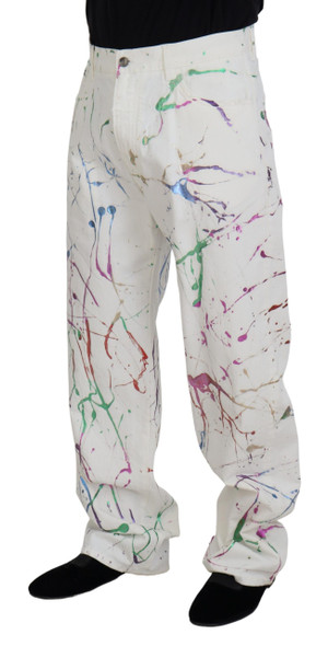 Dolce & Gabbana White Cotton Color Splash Print Denim Pants Dolce & Gabbana White Cotton Color Splash Print Denim Pants