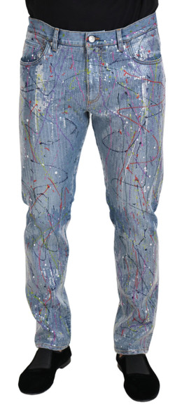 Dolce & Gabbana Blue Cotton Color Splash Print Denim Jeans Dolce & Gabbana Blue Cotton Color Splash Print Denim Jeans