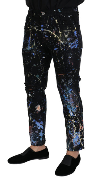Dolce & Gabbana Black Cotton Color Splash Print Denim Jeans Dolce & Gabbana Black Cotton Color Splash Print Denim Jeans