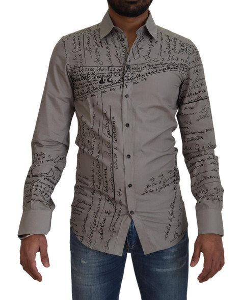 Gray Printed Cotton Slim Dress GOLD Shirt Gray Printed Cotton Slim Dress GOLD Shirt