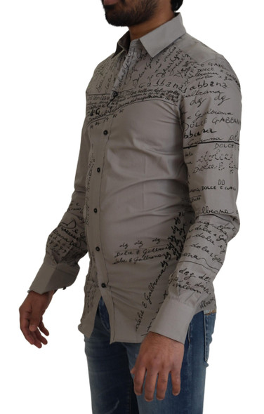 Gray Printed Cotton Slim Dress GOLD Shirt Gray Printed Cotton Slim Dress GOLD Shirt