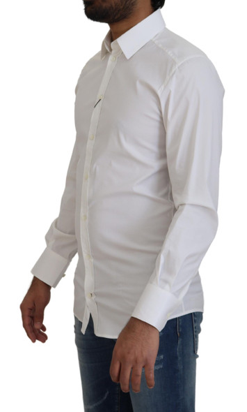 Dolce & Gabbana White Cotton Slim Fit Formal Dress GOLD Shirt Dolce & Gabbana White Cotton Slim Fit Formal Dress GOLD Shirt