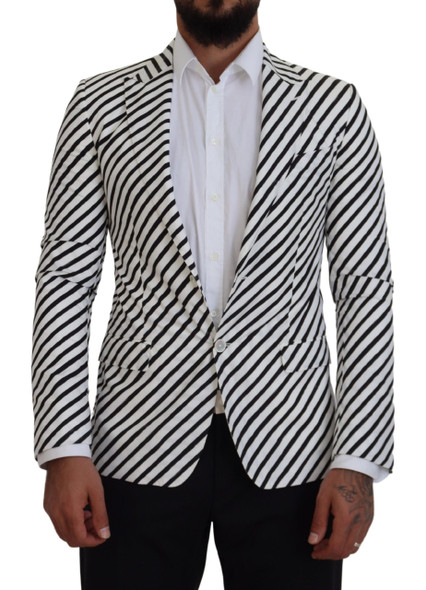 Dolce & Gabbana White Black Striped Slim Fit Jacket Blazer Dolce & Gabbana White Black Striped Slim Fit Jacket Blazer