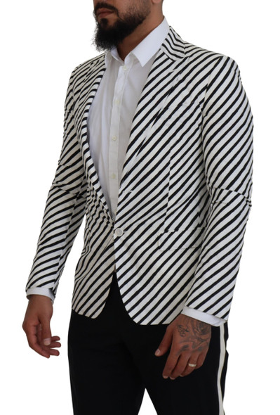 Dolce & Gabbana White Black Striped Slim Fit Jacket Blazer Dolce & Gabbana White Black Striped Slim Fit Jacket Blazer