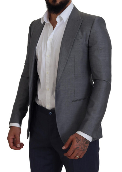 Gray Wool Silk Slim Fit Jacket Blazer Gray Wool Silk Slim Fit Jacket Blazer