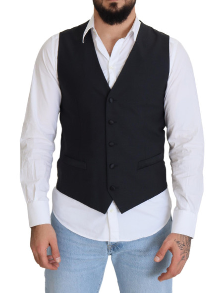 Dolce & Gabbana Black Wool Stretch Waistcoat Formal Vest Dolce & Gabbana Black Wool Stretch Waistcoat Formal Vest