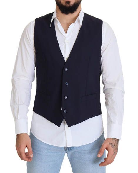 Dark Blue Wool Stretch Waistcoat Formal Vest Dark Blue Wool Stretch Waistcoat Formal Vest