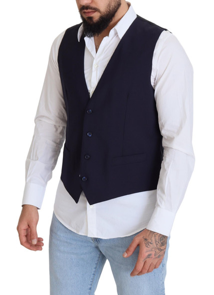 Dolce & Gabbana Dark Blue Wool Stretch Waistcoat Formal Vest Dolce & Gabbana Dark Blue Wool Stretch Waistcoat Formal Vest