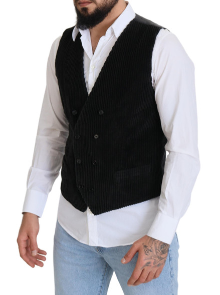 Dolce & Gabbana Black Cotton Double Breasted Waistcoat Vest Dolce & Gabbana Black Cotton Double Breasted Waistcoat Vest