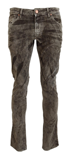 Acht Gray Washed Cotton Corduroy Slim Fit Men Jeans Acht Gray Washed Cotton Corduroy Slim Fit Men Jeans