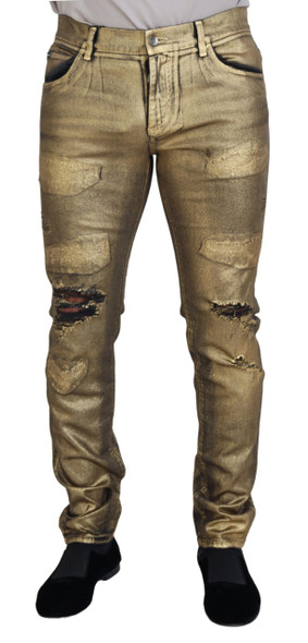 Gold Cotton Tattered Skinny Men Denim Jeans Gold Cotton Tattered Skinny Men Denim Jeans