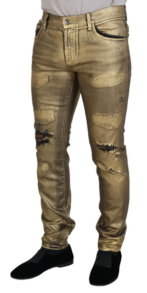 Gold Cotton Tattered Skinny Men Denim Jeans Gold Cotton Tattered Skinny Men Denim Jeans