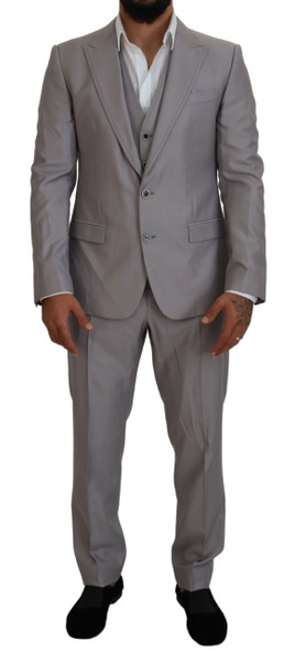 Dolce & Gabbana Silver Wool Silk 3 Piece Slim Fit Suit Dolce & Gabbana Silver Wool Silk 3 Piece Slim Fit Suit