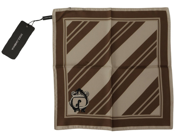 Dolce & Gabbana Brown Stripes DG Logo Square Mens Handkerchief Scarf Dolce & Gabbana Brown Stripes DG Logo Square Mens Handkerchief Scarf