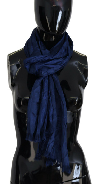 Costume National Blue Silk Shawl Foulard Fringes Scarf Costume National Blue Silk Shawl Foulard Fringes Scarf