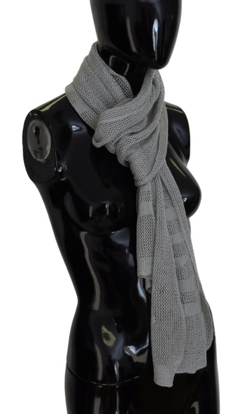 John Galliano Gray Logo Knitted Neck Wrap Shawl Foulard Scarf John Galliano Gray Logo Knitted Neck Wrap Shawl Foulard Scarf