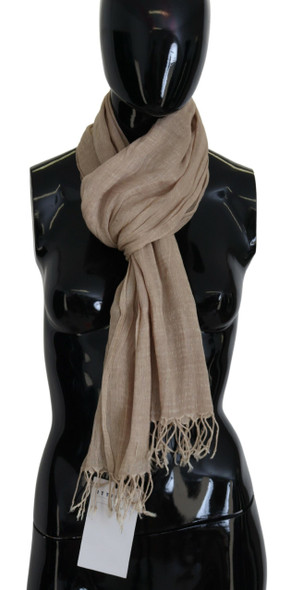 Costume National Beige Cotton Shawl Foulard Fringe Scarf Costume National Beige Cotton Shawl Foulard Fringe Scarf