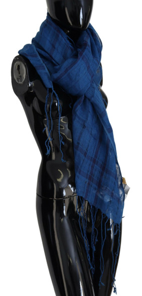 Blue Linen Shawl Foulard Fringes Scarf Blue Linen Shawl Foulard Fringes Scarf