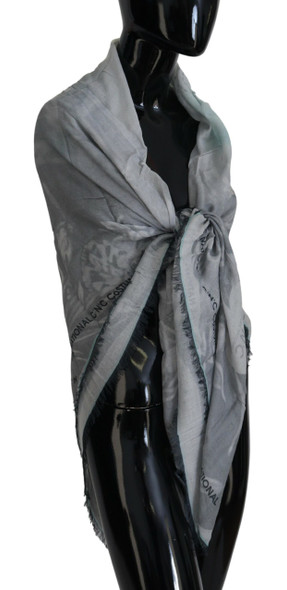 Costume National Gray Print Shawl Foulard Fringes Scarf Costume National Gray Print Shawl Foulard Fringes Scarf