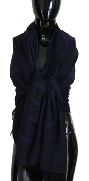 GF Ferre Dark Blue Wool Neck Wrap Shawl Fringes Scarf GF Ferre Dark Blue Wool Neck Wrap Shawl Fringes Scarf