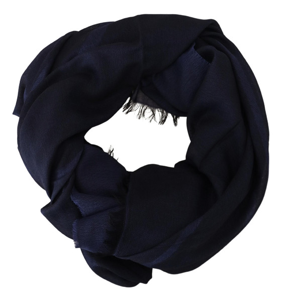 GF Ferre Dark Blue Wool Neck Wrap Shawl Fringes Scarf GF Ferre Dark Blue Wool Neck Wrap Shawl Fringes Scarf
