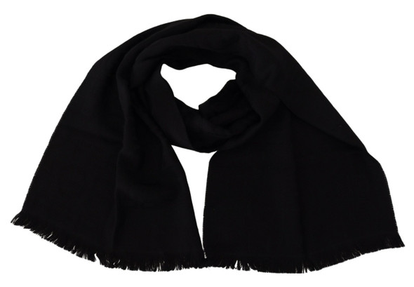 GF Ferre Black Wool Neck Wrap Shawl Fringes Scarf GF Ferre Black Wool Neck Wrap Shawl Fringes Scarf