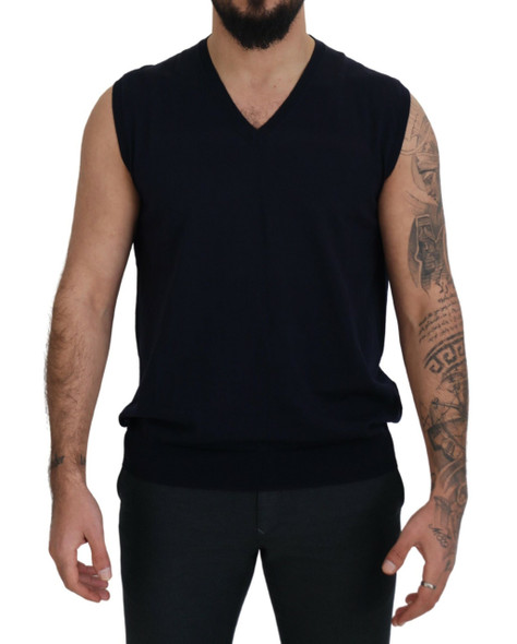 Paolo Pecora Milano Black Cotton V-neck Sleeveless Tank T-shirt Paolo Pecora Milano Black Cotton V-neck Sleeveless Tank T-shirt