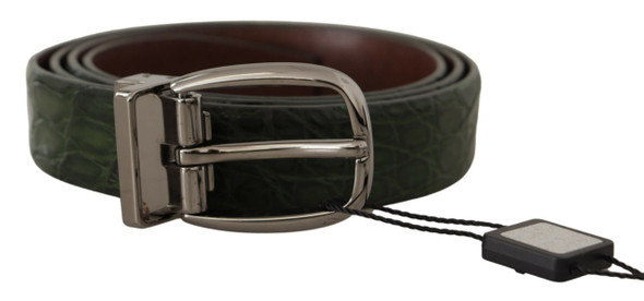 Green Exotic Leather Silver Buckle Belt Green Exotic Leather Silver Buckle Belt