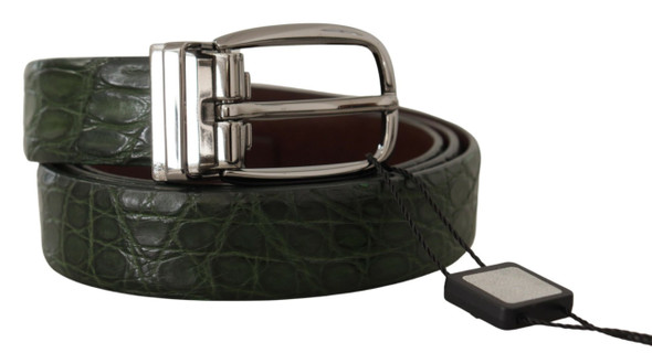 Green Exotic Leather Silver Buckle Belt Green Exotic Leather Silver Buckle Belt