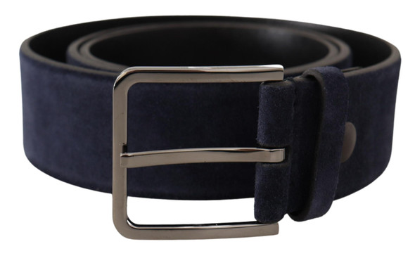 Dolce & Gabbana Navy Blue Velvet Leather Silver Logo Buckle Belt Dolce & Gabbana Navy Blue Velvet Leather Silver Logo Buckle Belt