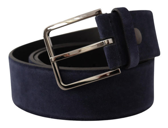 Dolce & Gabbana Navy Blue Velvet Leather Silver Logo Buckle Belt Dolce & Gabbana Navy Blue Velvet Leather Silver Logo Buckle Belt