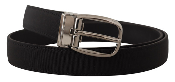 Dolce & Gabbana Black Grosgrain Leather Silver Logo Buckle Belt Dolce & Gabbana Black Grosgrain Leather Silver Logo Buckle Belt