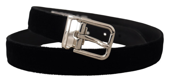 Dolce & Gabbana Black Velvet Silver Tone Metal Logo Buckle Belt Dolce & Gabbana Black Velvet Silver Tone Metal Logo Buckle Belt