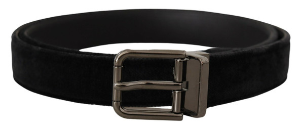 Black Velvet Silver Tone Logo Metal Buckle Belt Black Velvet Silver Tone Logo Metal Buckle Belt