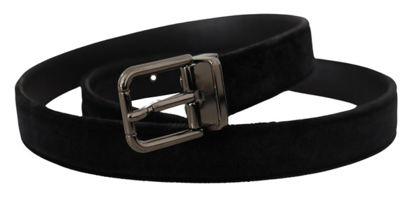 Black Velvet Silver Tone Logo Metal Buckle Belt Black Velvet Silver Tone Logo Metal Buckle Belt