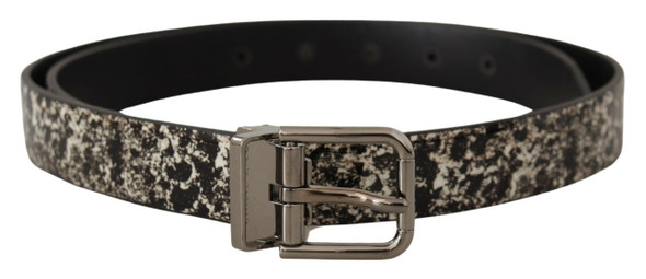 Black Marble Print Leather Silver Logo Buckle Belt Black Marble Print Leather Silver Logo Buckle Belt