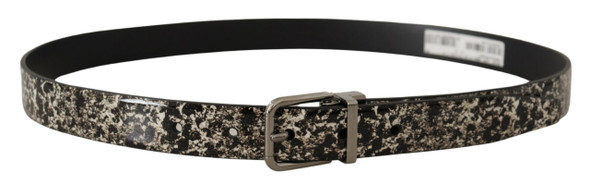 Black Marble Print Leather Silver Logo Buckle Belt Black Marble Print Leather Silver Logo Buckle Belt