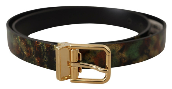 Dolce & Gabbana Black Green Leather Bronze Metal Buckle Belt Dolce & Gabbana Black Green Leather Bronze Metal Buckle Belt
