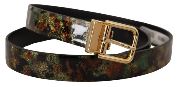 Dolce & Gabbana Black Green Leather Bronze Metal Buckle Belt Dolce & Gabbana Black Green Leather Bronze Metal Buckle Belt