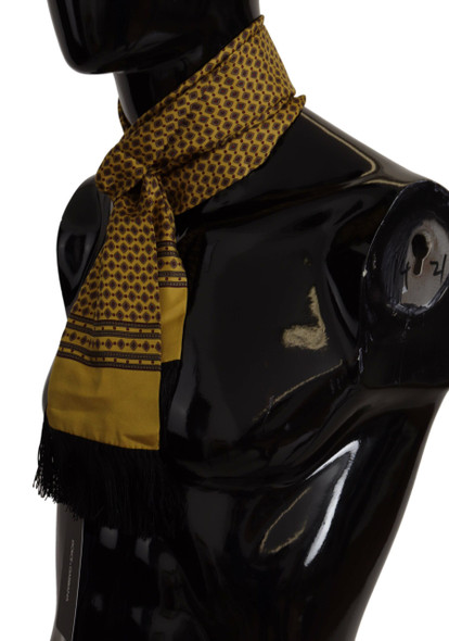 Yellow Patterned Silk Neck Wrap Fringe Scarf Yellow Patterned Silk Neck Wrap Fringe Scarf