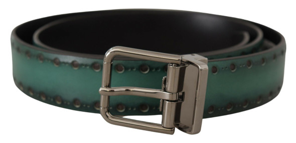 Dolce & Gabbana Green Giotto Leather Silver Metal Buckle Belt Dolce & Gabbana Green Giotto Leather Silver Metal Buckle Belt