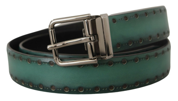 Green Giotto Leather Silver Metal Buckle Belt Green Giotto Leather Silver Metal Buckle Belt