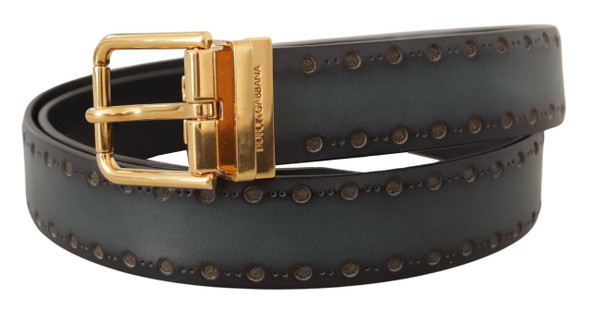 Green Perforated Leather Brass Metal Belt Green Perforated Leather Brass Metal Belt