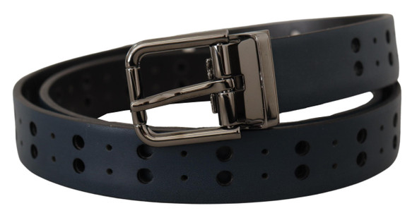 Dolce & Gabbana Blue Perforated Skinny Leather Metal Buckle Belt Dolce & Gabbana Blue Perforated Skinny Leather Metal Buckle Belt