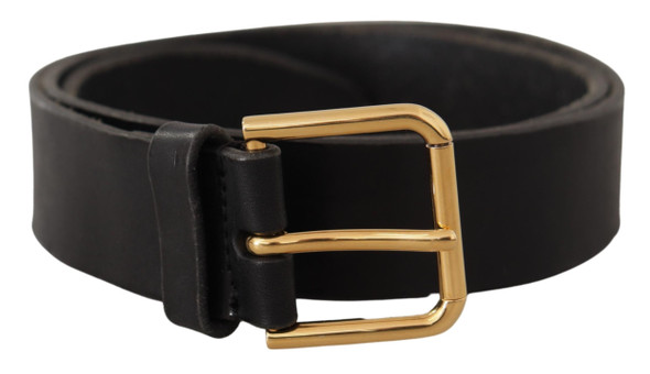 Black Leather Gold Tone Logo Metal Buckle Belt Black Leather Gold Tone Logo Metal Buckle Belt