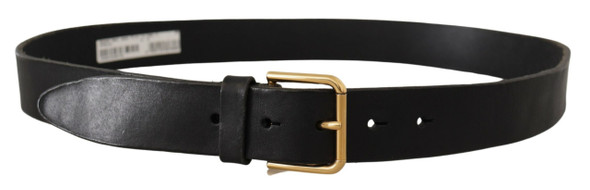 Black Leather Gold Tone Logo Metal Buckle Belt Black Leather Gold Tone Logo Metal Buckle Belt