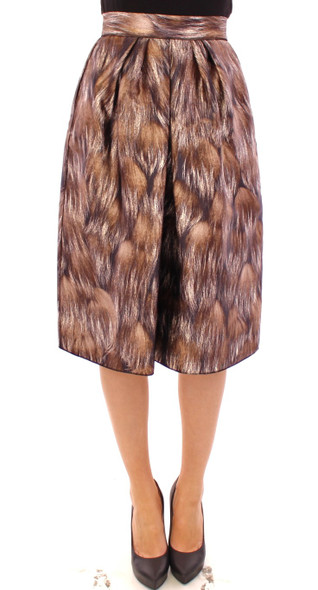 Dolce & Gabbana Brown Floral Silk Straight Full Skirt Dolce & Gabbana Brown Floral Silk Straight Full Skirt