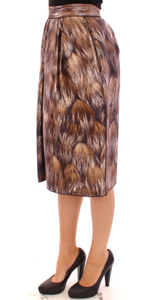 Brown Floral Silk Straight Full Skirt Brown Floral Silk Straight Full Skirt